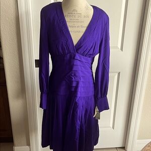 NWT Mignon New York vibrant purple smocked waist plunging neck dress 14